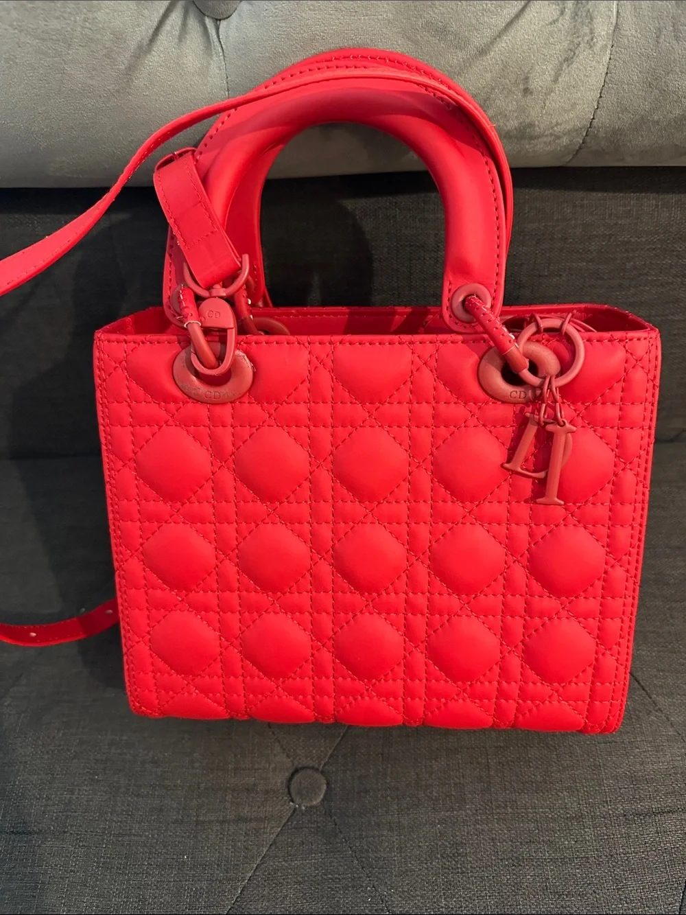 Pre loved Red Quilted Top-Handle Women's Shoulder Bag